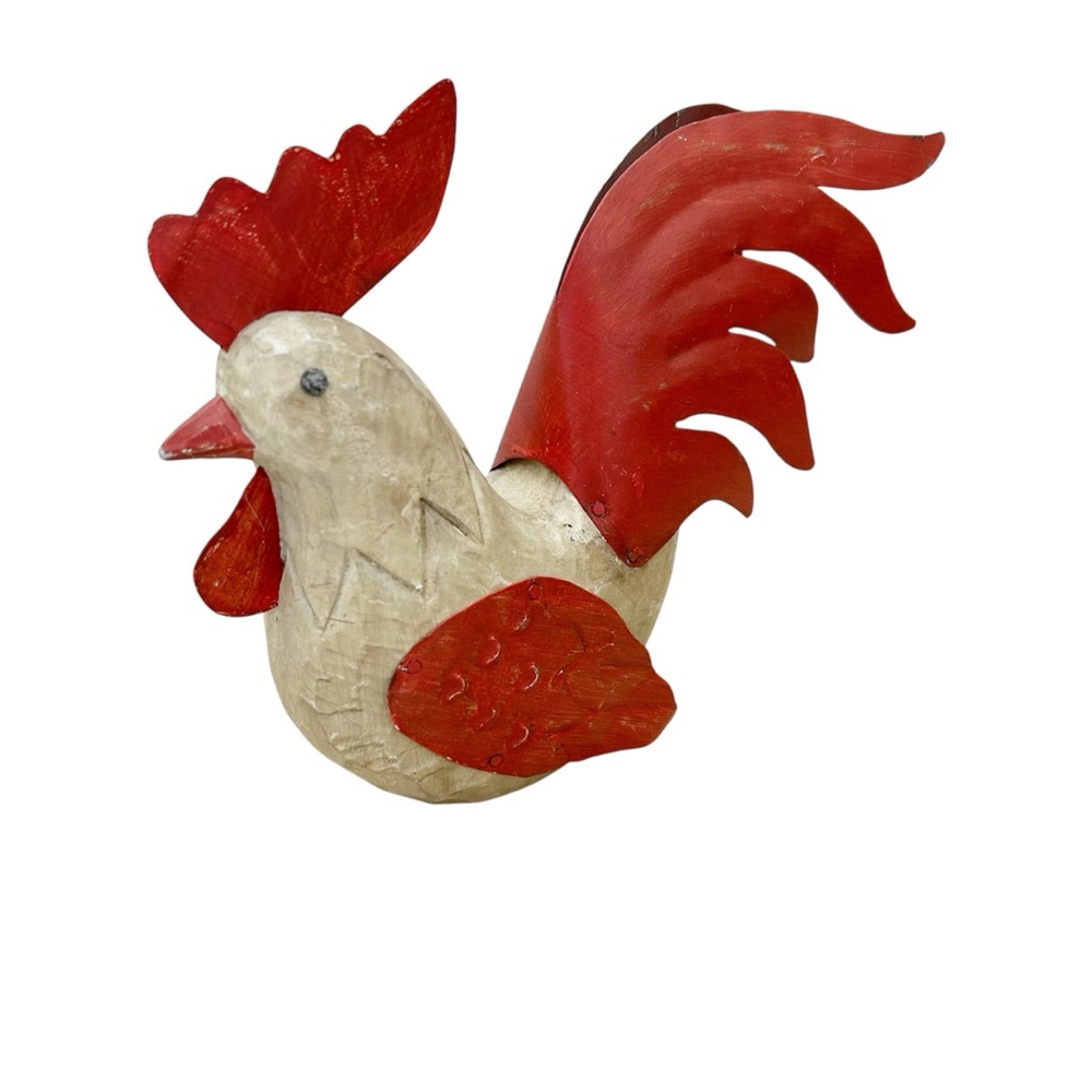 Red & Beige Rooster Accent Tin details, tail wings & comb Cottage-core Farmhouse